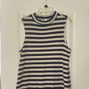 Striped Sleeveless Dress- Navy and White